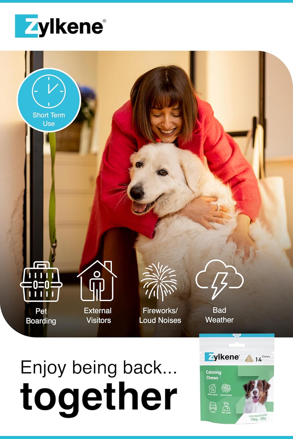 Zylkene Calming Chews for Large Dogs (30 to 60kg) | Promotes Relaxation | Helps Pets cope with short-term challenging situations | Perfect for on the go, holidays, travelling, fireworks | 14 Chews : Amazon.co.uk: Pet Supplies