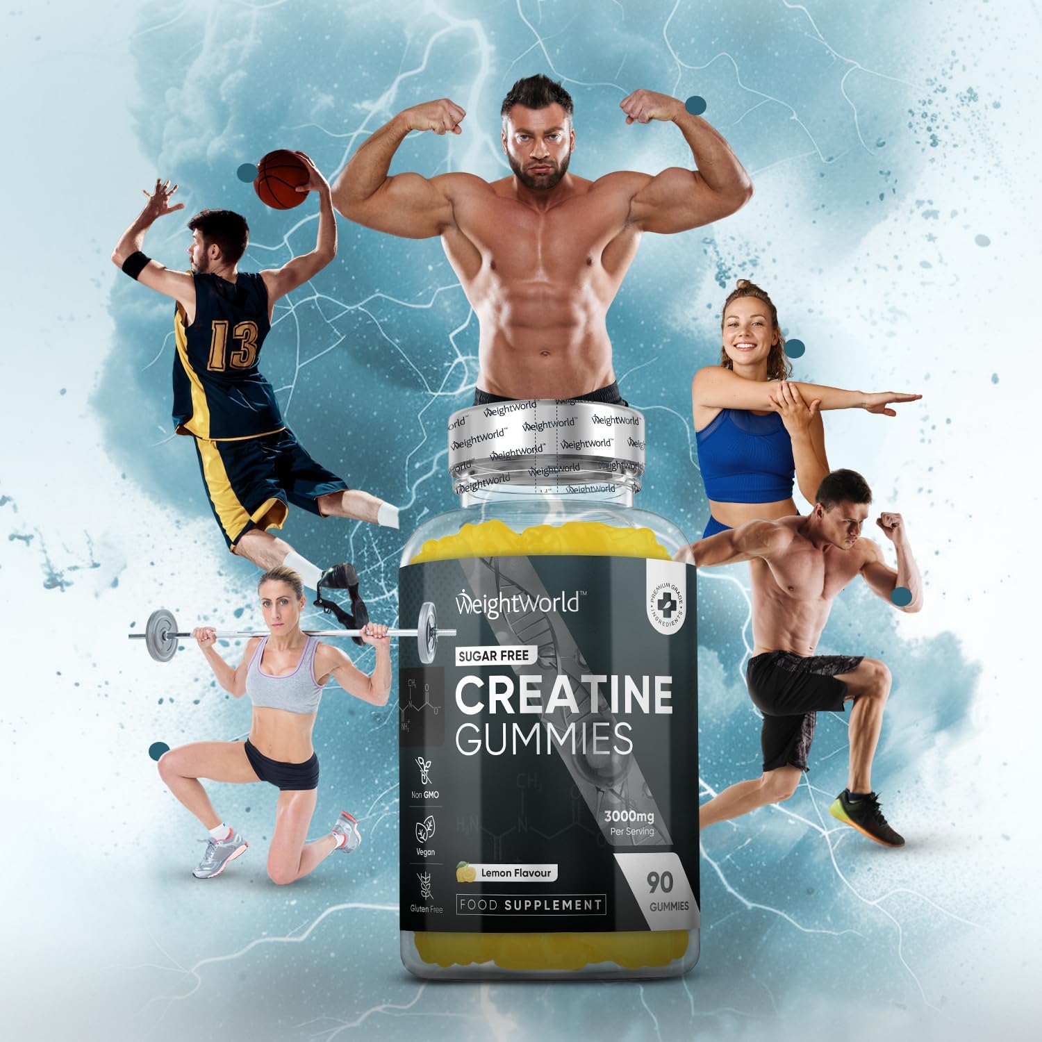 Creatine Gummies for Men & Women - 90 Chewable Creatine Monohydrate Gummies (1 Month Supply) - Natural Lemon Flavoured - Pre Workout Gym Supplement : Amazon.co.uk: Health & Personal Care
