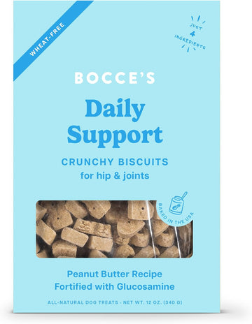 Bocce'S Bakery Hip Daily Support Treats For Dogs, Wheat-Free Dog Treats, Made With Real Ingredients, Baked In The Usa, Supports Joint Health, All-Natural Peanut Butter Biscuits, 12 Oz