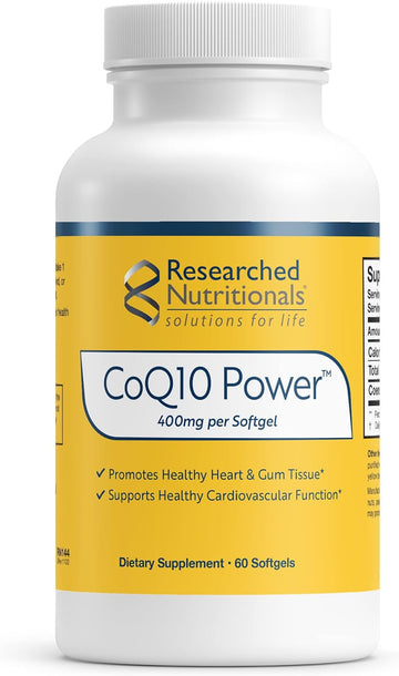 Researched Nutritionals CoQ10 Power - Therapeutic-Strength Dose of Coenzyme Q10 to Support Heart Health, ATP Energy & The Immune System - Non-GMO, Ultra-Clean Formula (60 Softgels)