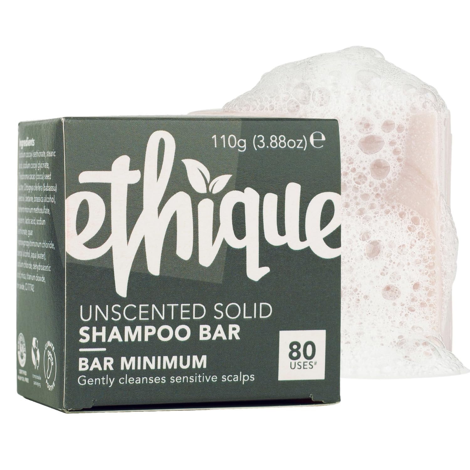 Ethique Bar Minimum - Unscented Solid Sulfate free Shampoo Bar for sensitive Scalps - Vegan, Eco-Friendly, Plastic-Free, Cruelty-Free,3.88 oz (Pack of 1)