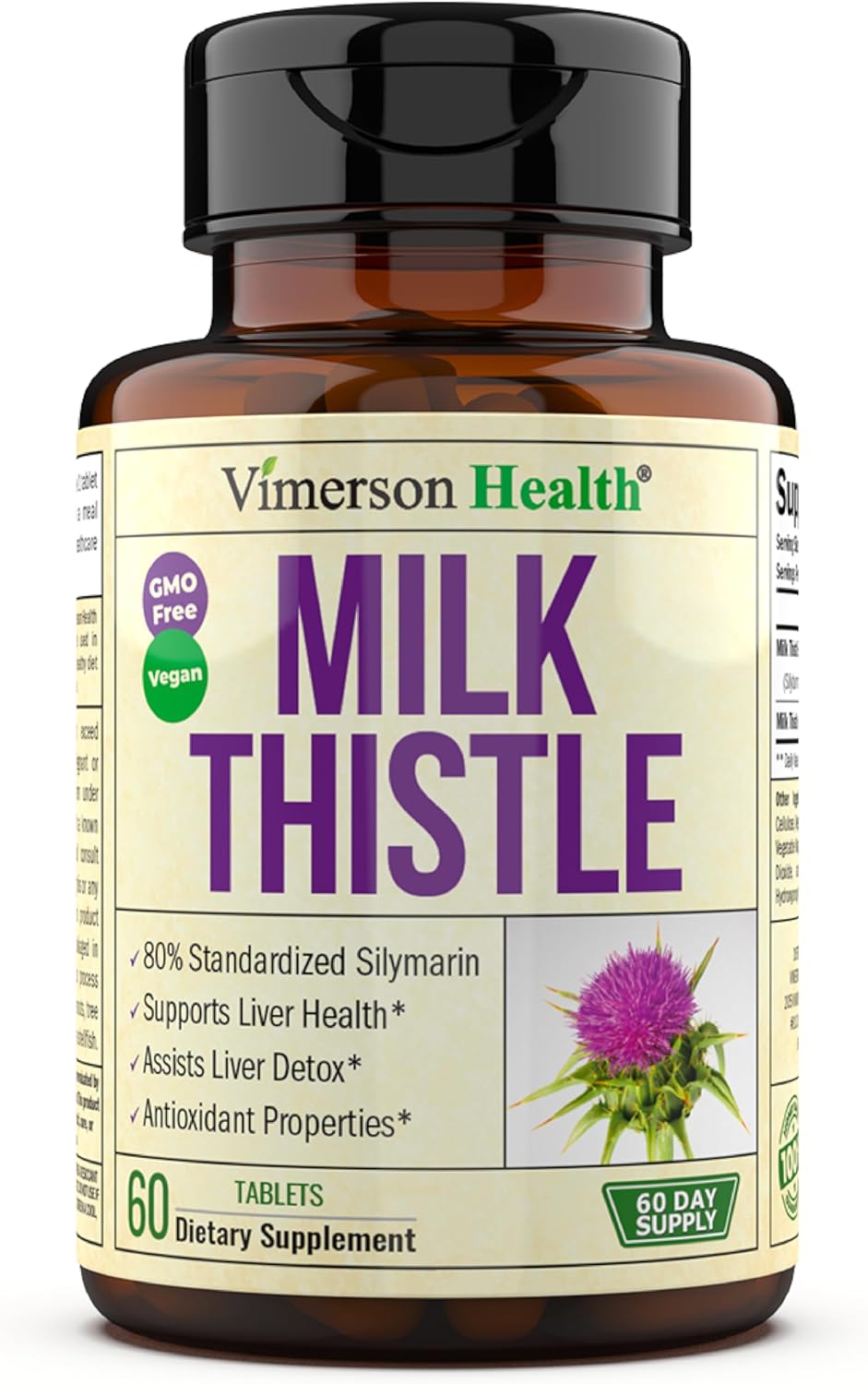 Milk Thistle Supplement for Liver Cleanse Detox & Repair - 80% Silymarin, 25:1 Milk Thistle Extract. Aids Liver Detox & Liver Support. 100% Vegan Liver Supplement. Non-GMO. 60 Tablets