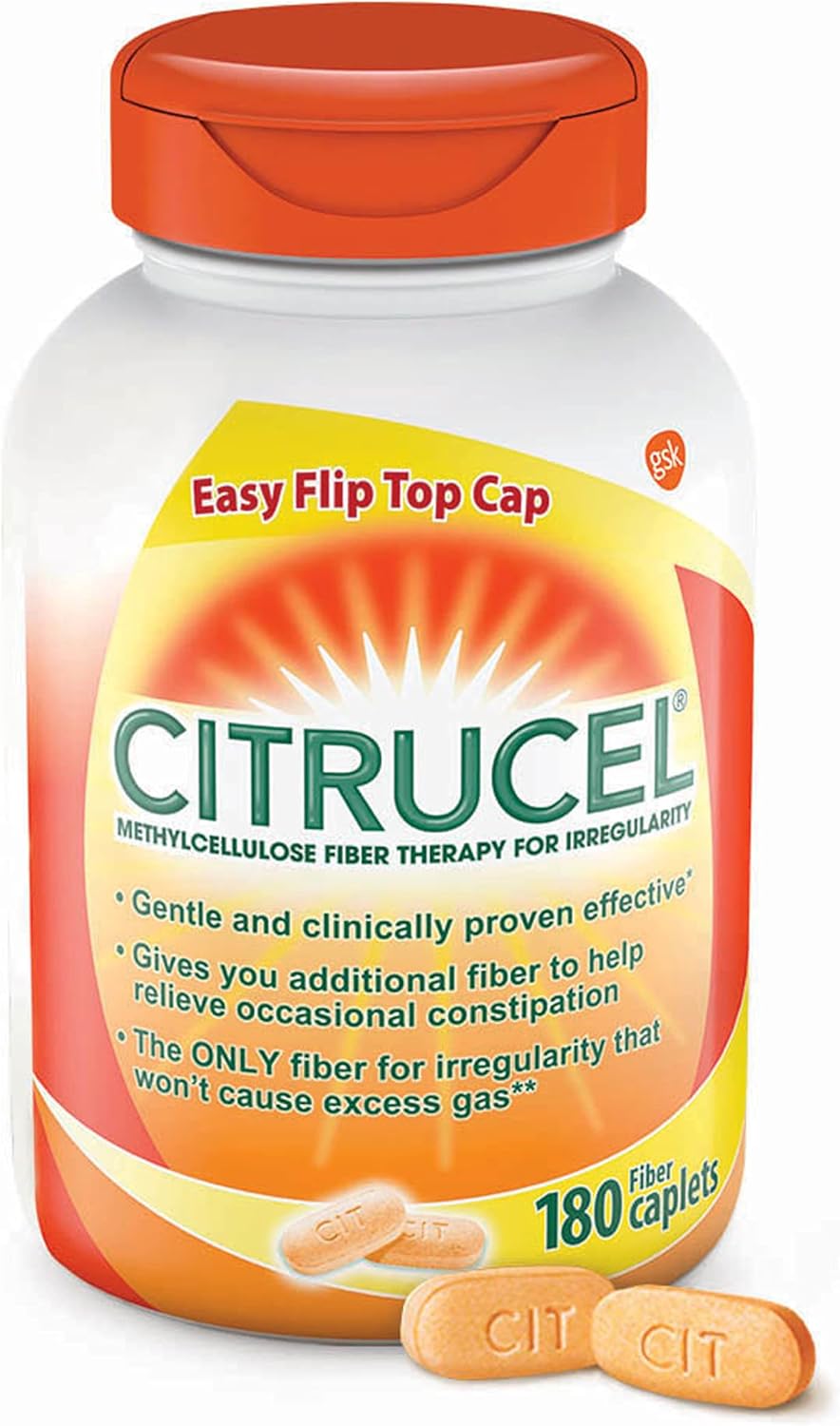 Citrucel Fiber Therapy Caplets For Irregularity, Easy To Swallow Methylcellulose , 180 Count
