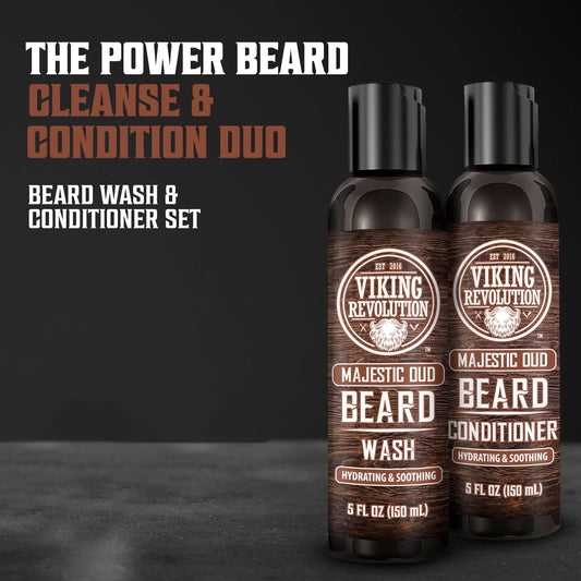 Viking Revolution Beard Wash And Beard Conditioner For Men With Argan Oil And Jojoba Oil - Beard Softener And Strengthener Beard Care Beard Shampoo And Conditioner With Beard Oil (5Oz, Majestic Oud)