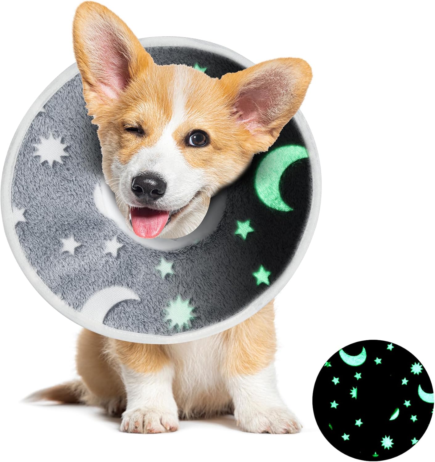 Mabozoo Adjustable Soft Dog Cone For Dogs After Surgery, Glow In The Dark Pet Recovery Collar For Dogs And Cats,Comfy Elizabethan Collar After Surgery For Prevent Biting Scratching(L)