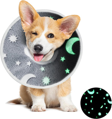 Mabozoo Adjustable Soft Dog Cone For Dogs After Surgery, Glow In The Dark Pet Recovery Collar For Dogs And Cats,Comfy Elizabethan Collar After Surgery For Prevent Biting Scratching(L)