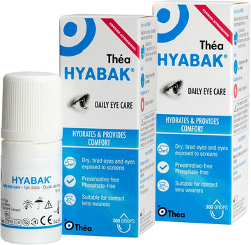 2 X Hyabak Eye Drops - Moisturising & Refreshing Drops | Gentle And Long-Lasting Relief From Long Screen Use & Contact Lens Wearers | Preservative-Free | Pack Of 2 X 10Ml (600 Drops)