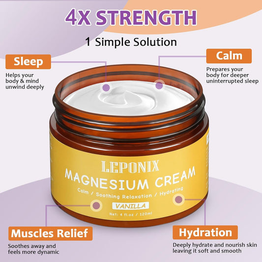Magnesium Cream For Leg Cramps & Joint Pain Relief – Soothing Nighttime Magnesium Body Butter For Muscle Relaxant, Sleep Aid For Adults – Magnesium Lotion For Seniors & Active Lifestyles