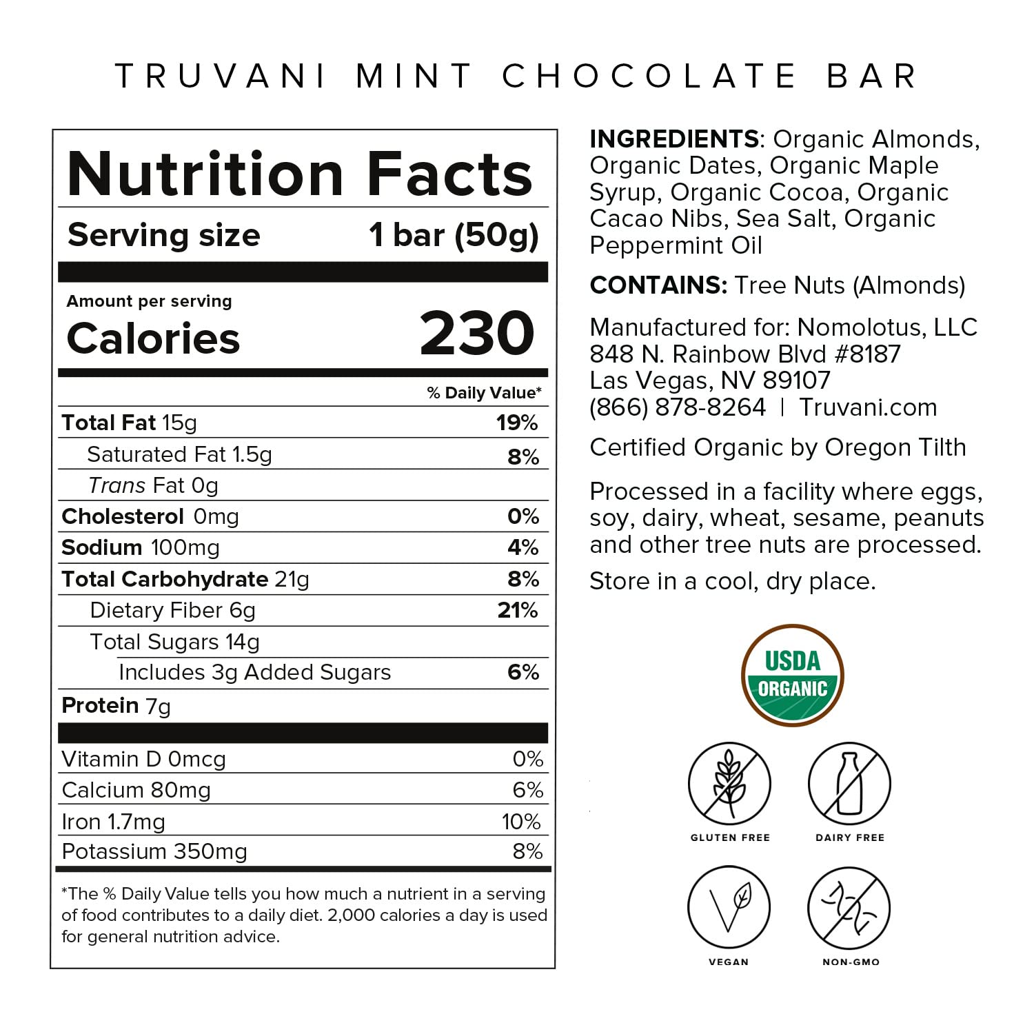 Truvani Plant Based Snack Bars | 7g Protein | 1 Pack Mint Chocolate | Organic | Vegan | The Only Bar | Dairy, Soy, and Gluten Free | Keto | Individually Wrapped : Health & Household