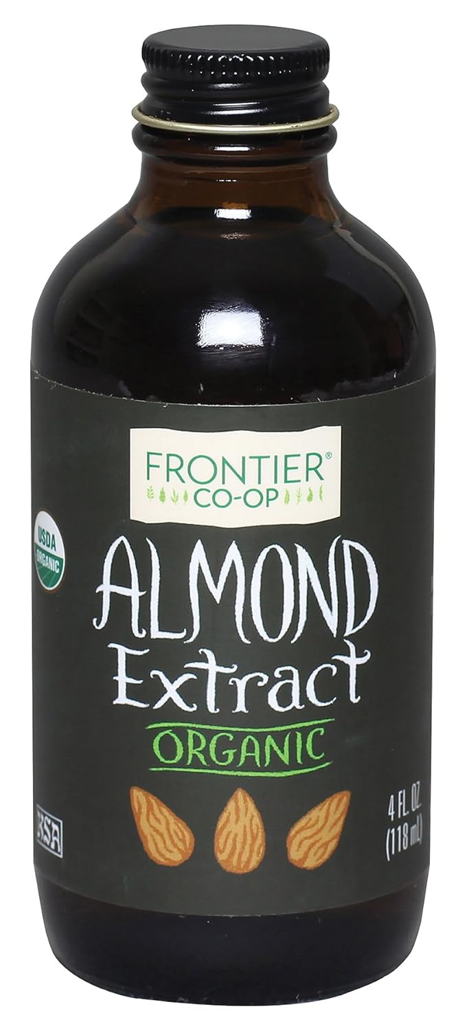 Frontier Co-Op Organic Almond Extract, 4 Ounce Glass Jar, Warm Sugar-Free Vegan Flavor For Desserts, Coffee And Smoothies