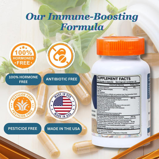 Transfer Factor Enhanced, 100 Natural Capsules, Immune Support - Transfer Factor Multi Immune From Cow Colostrum, Egg Yolk & Special Blend Of Mushrooms