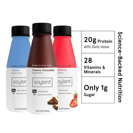 Soylent Complete Nutrition Gluten-Free Vegan Protein Meal Replacement Shake Neapolitan Variety Pack, 14 Oz, 12 Pack