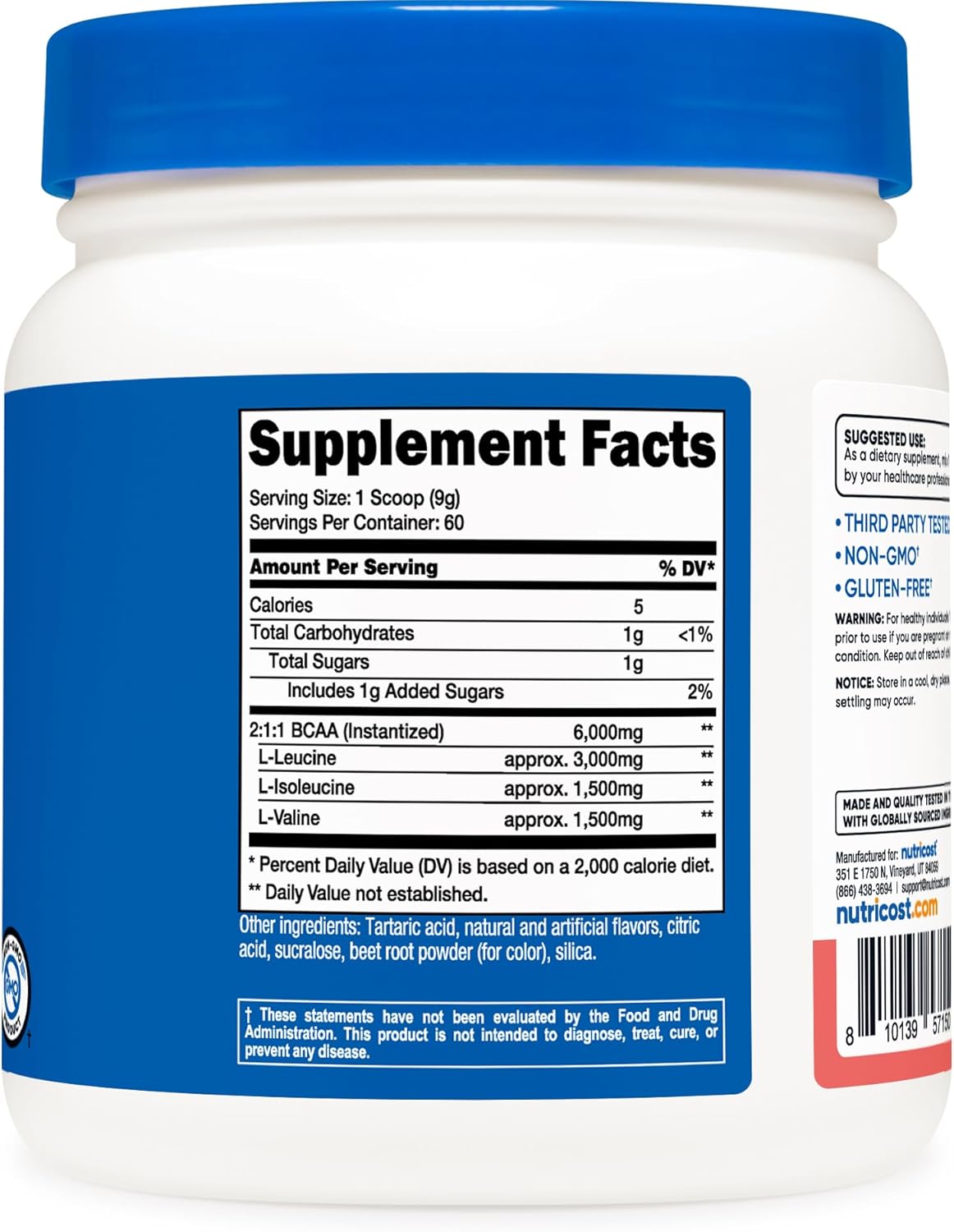 Nutricost BCAA Powder 2:1:1 (Watermelon) - 60 Servings : Health & Household