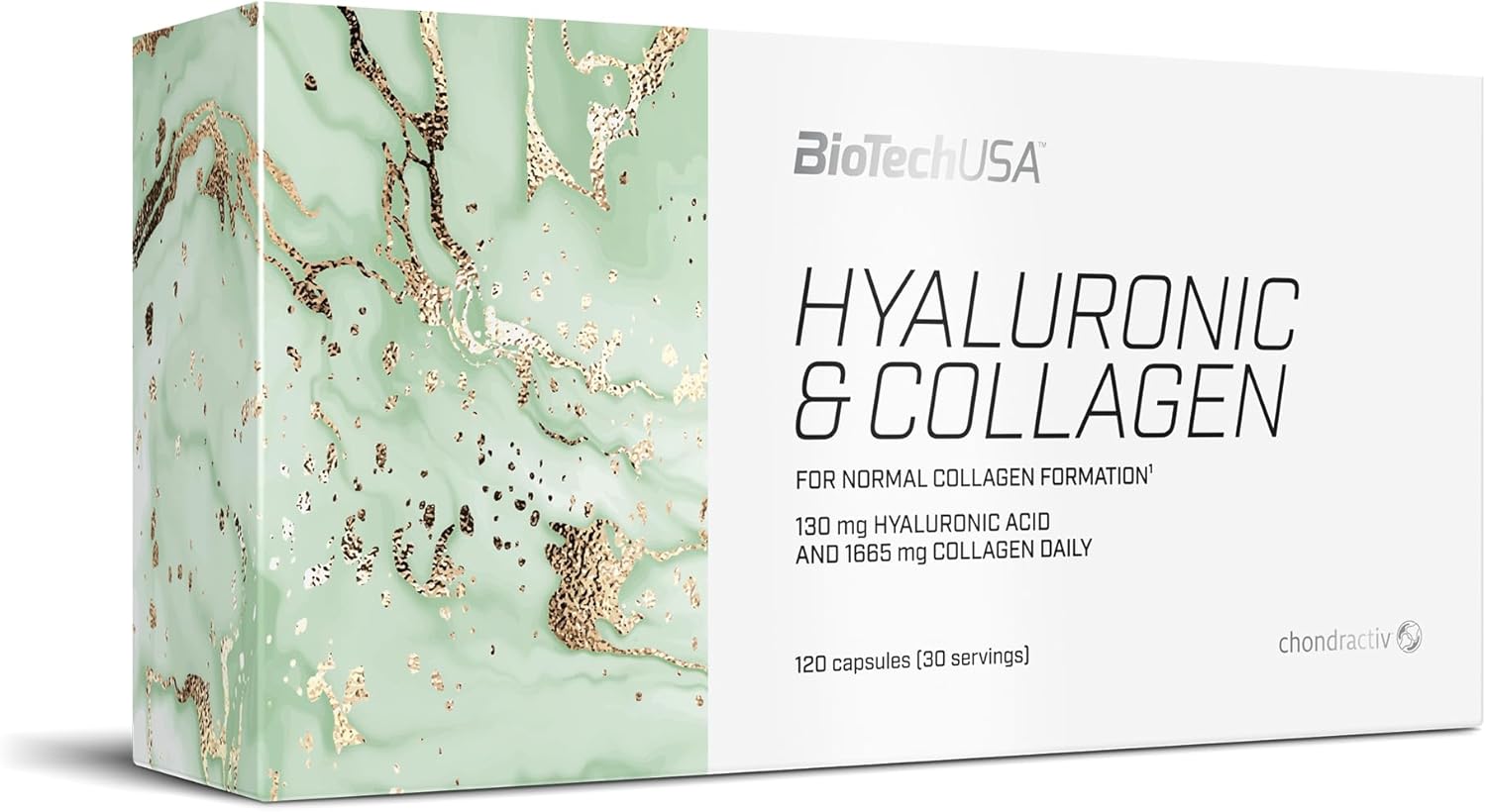 Biotechusa Hyaluronic&Collagen, Food Supplement Capsules Containing Collagen, Hyaluronic Acid, Vitamins And Amino Acids, 120 Caps