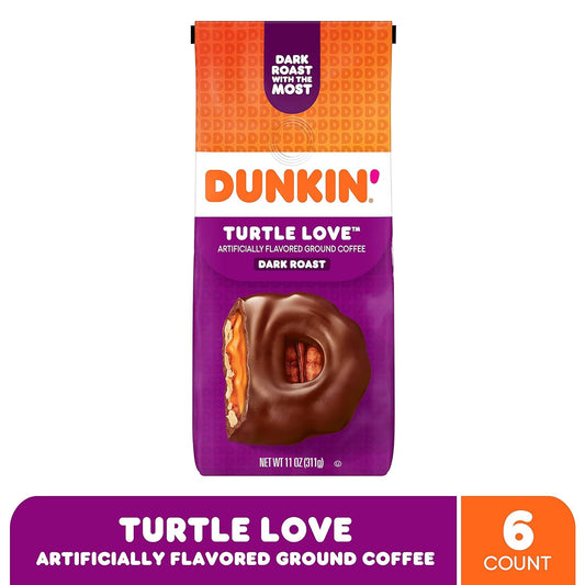 Dunkin' Turtle Love Flavored Dark Roast Ground Coffee, 11 Ounce (Pack of 6)