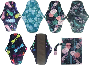 6PCS 10 Inch Charcoal Menstrual Pads Reusable Washable+1 Wet Bag