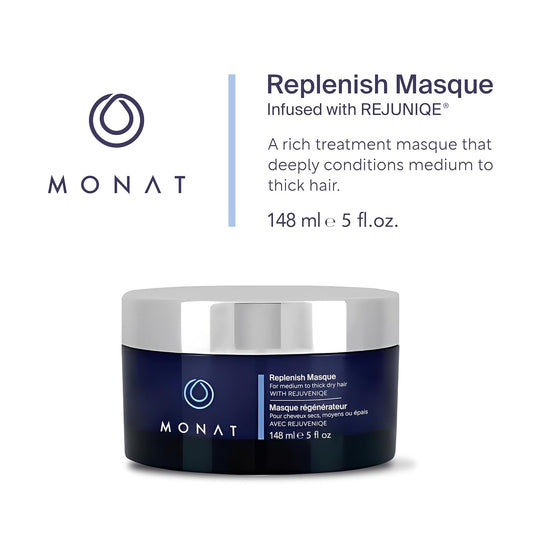 MONAT Replenish™ Masque Infused with Rejuveniqe® - Hair Masque that Deeply Condition Medium to Thick Hair. Hydrating Hair Mask w/ Pea Extract & Vegan UV Protectant - Net Wt. 148 ml ? 5.0 fl. oz