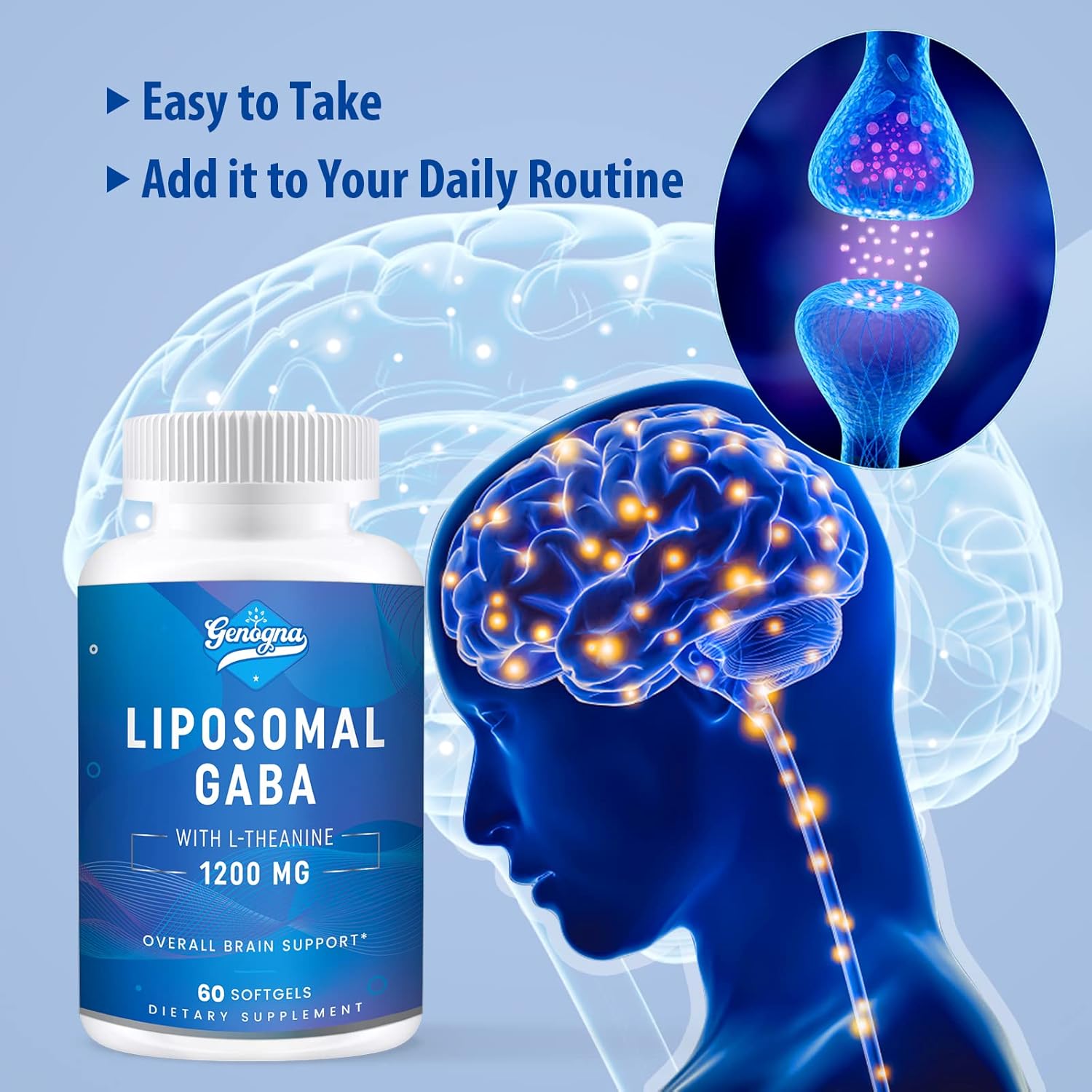 Genogna Gaba With L-Theanine Supplement 1200Mg - High Bioavailable Liposomal Gaba Supplements, 60 Capsules For Adults : Health & Household