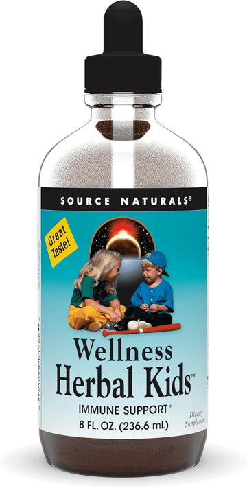 Source Naturals Wellness Herbal Kids, For Immune System Support - Contains Echinacea, Yin Chiao, Elderberry, & More - 8 Fluid Oz