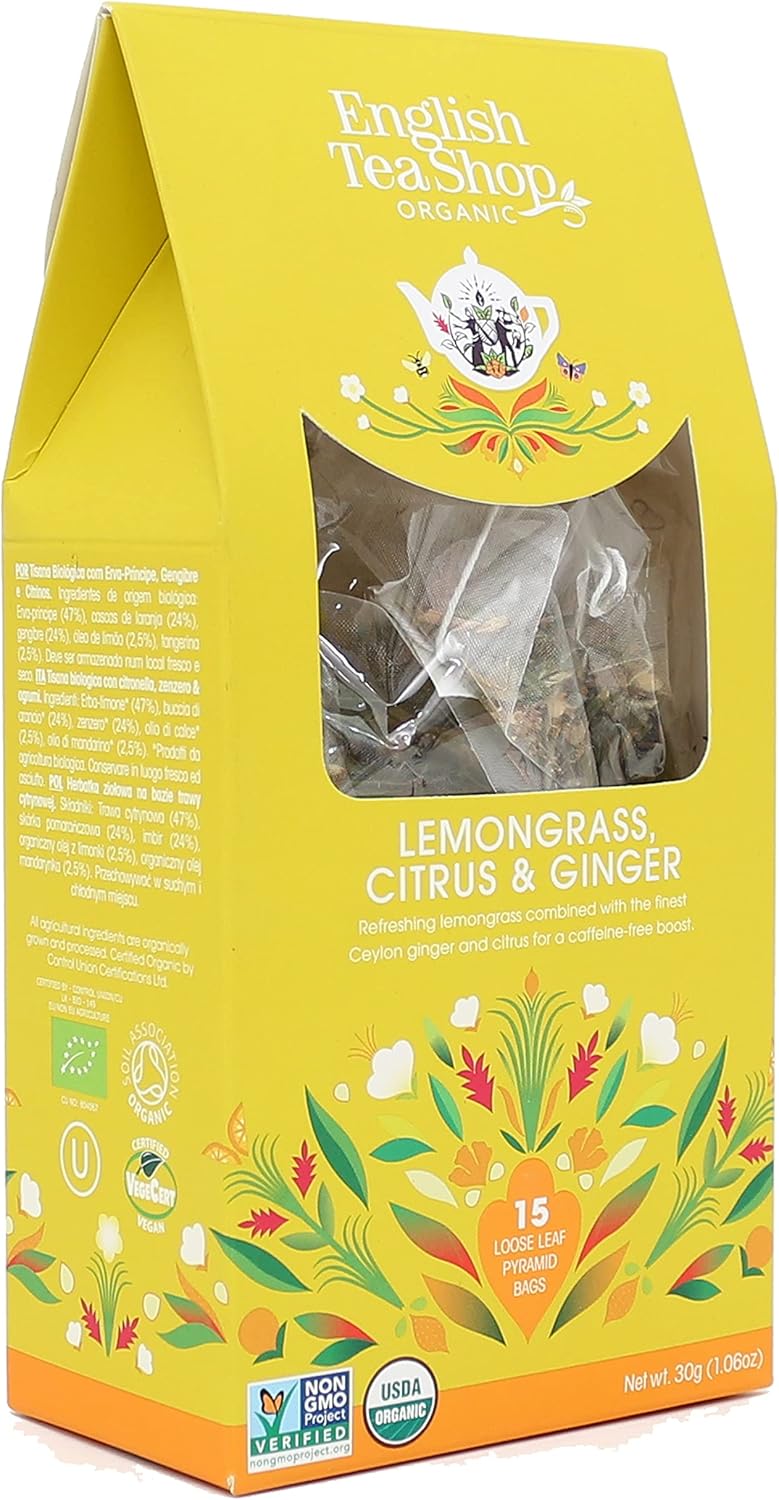 English Tea Shop Organic Lemongrass Citrus & Ginger Loose Leaf - 15 Loose Leaf Pyramid Tea Bags