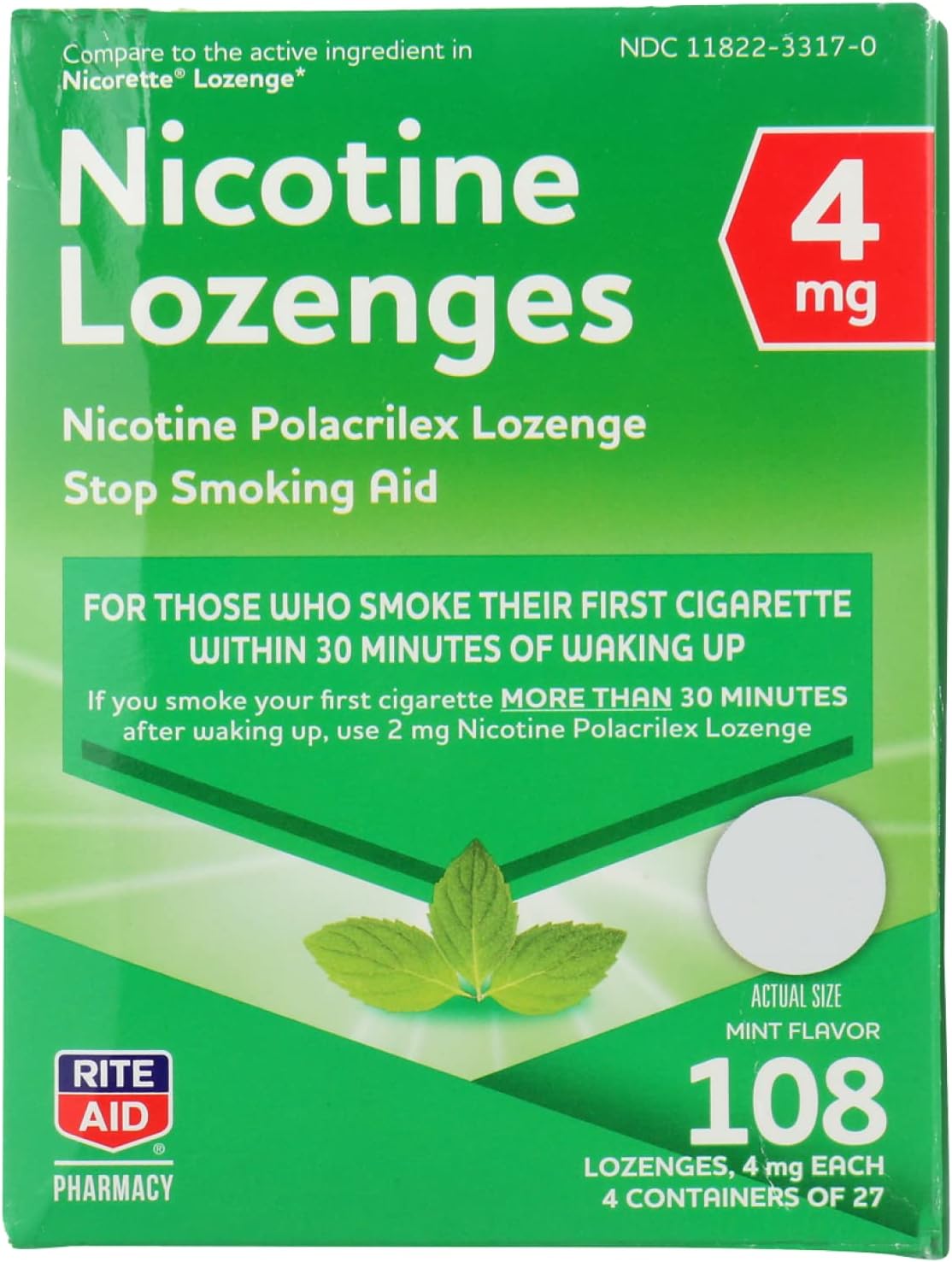 Rite Aid Mint Nicotine Lozenges, 4Mg - 108 Lozenges | Quit Smoking Products