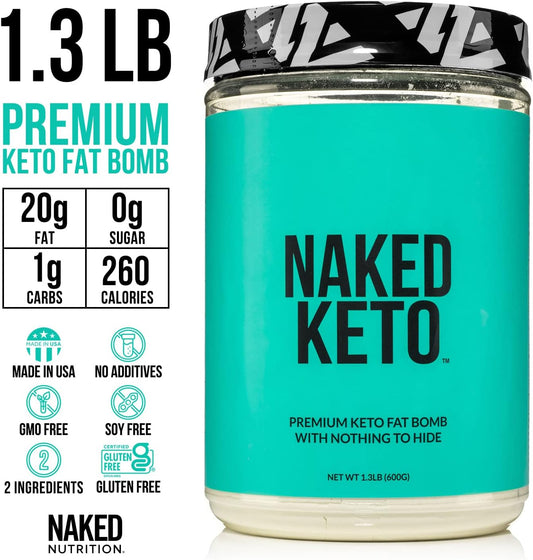 NAKED nutrition Naked Keto - Premium Keto Fat Bomb Powder - Unflavored - Only Two Ingredients - Gluten-Free, Soy Free Keto Supplement with No Gmos and No Artificial Sweeteners - 1.3 Lb