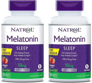 Natrol Melatonin Fast Dissolve Tablets, Helps You Fall Asleep Faster, Stay Asleep Longer, Easy To Take, Dissolve In Mouth, Strengthen Immune System, Maximum Strength, 10Mg, 100Count (Pack Of 2)