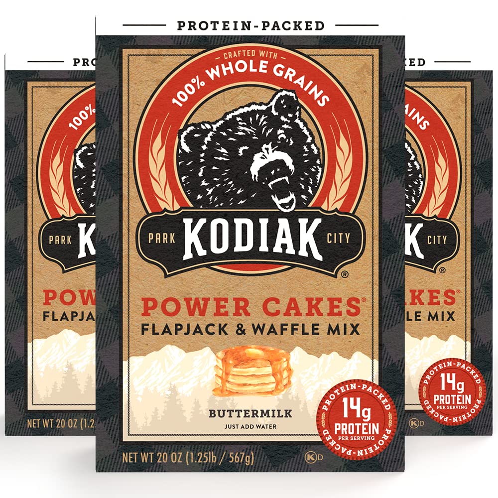 Kodiak Cakes Protein Pancake Power Cakes, Flapjack and Waffle Baking Mix, 20 Buttermilk 60 Ounce (Pack of 3)