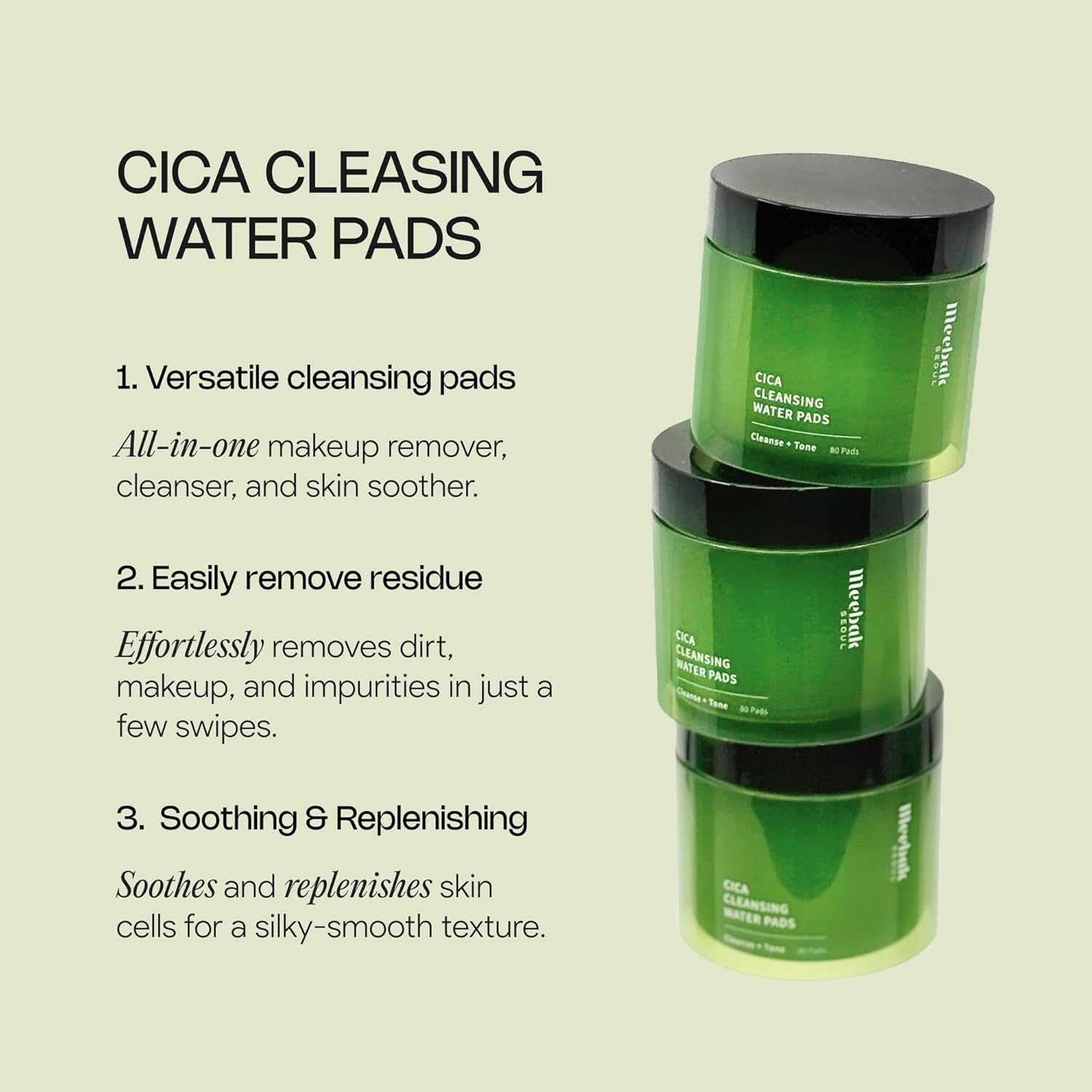 Meebak Cica Cleansing Water Pads | Makeup Remover Pads | Face Cleansing Wipes | Exfoliation Toner Pads | Hydrating & Toning For Sensitive Skin - 80Ct