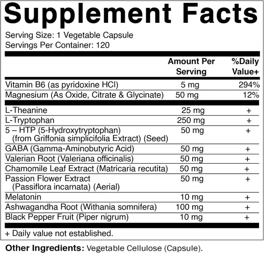 Vitamatic Advanced Sleep Aid With Melatonin - 120 Vegetable Capsules - Made With B6, Magnesium, L-Theanine, L-Tryptophan, 5-Htp, Gaba, Valerian, Chamomile, Passion Flower, Ashwagandha & Black Pepper