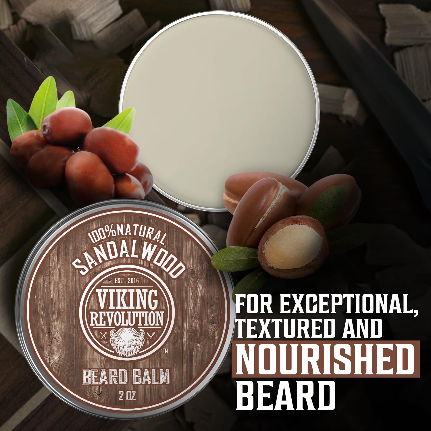 Viking Revolution Sandalwood Beard Balm - Beard Butter With Argan Oil, Beard Softener For Men With Jojoba Oil - Beard Moisturizer For Men With Beeswax - Beard Wax For Men (2Oz, 1 Pack) : Beauty & Personal Care