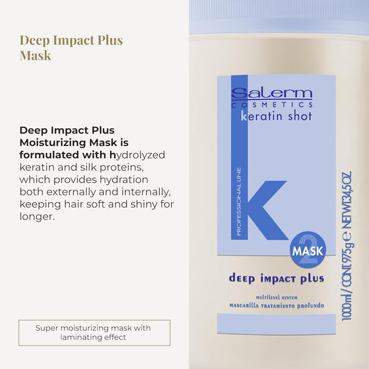 Salerm - Hydrating Hair Mask - Deep Impact Plus - 1000 Ml - Deep Hair Hydration - For Use After Keratin Shot + Keramix Treatment - Smooth And Straight Hair