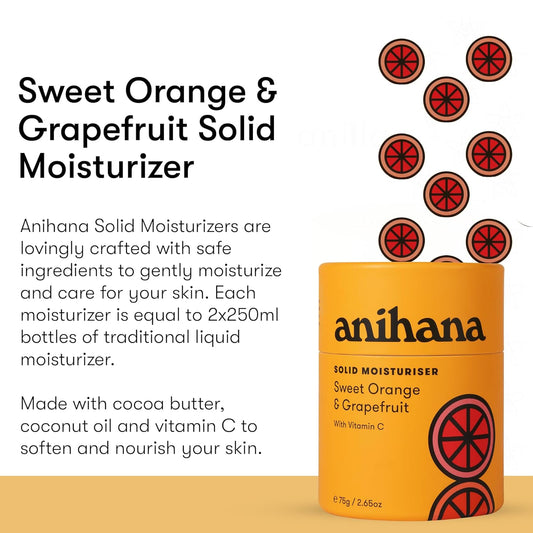 Anihana Solid Moisturizer Bar With Coconut Oil Hydrates And Softens Dry Skin Care Paraben Free Cruelty Free Refreshing Sweet Orange & Grapefruit Scent 2.65 Oz