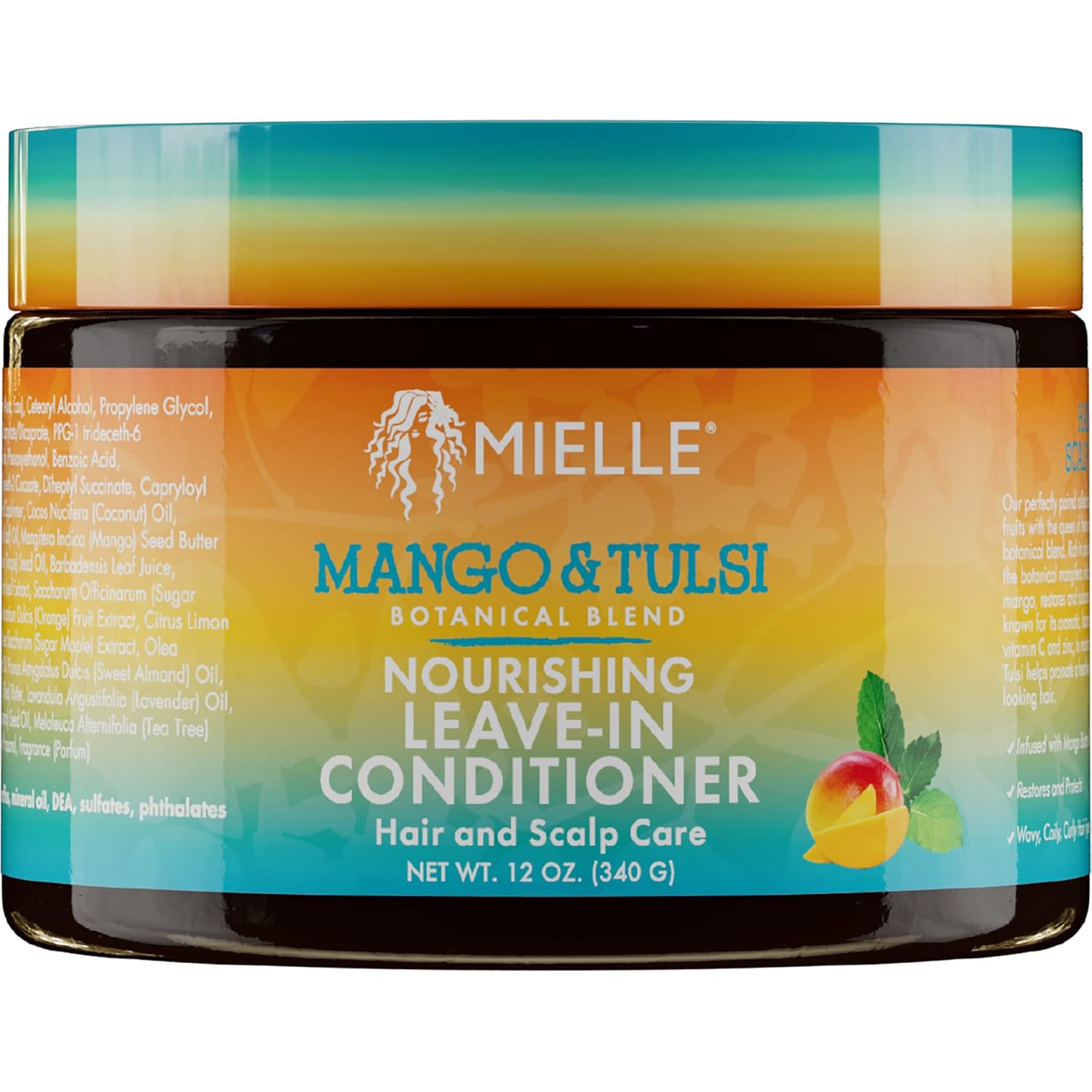 Mielle Organics Mango & Tulsi Nourishing Leave-In Conditioner For Wavy & Curly Hair, Moisturizes, Detangles, And Strengthens, Vegan And Cruelty-Free, 12 Ounce