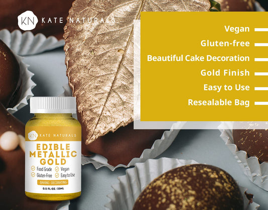 Kate Naturals Edible Metallic Gold Dust for Cake Decorating Edibles & Cookies. Vegan & Gluten-Free. Easy-to-Use Formula for Baking, Chocolate, Kids. (.5oz/14g)