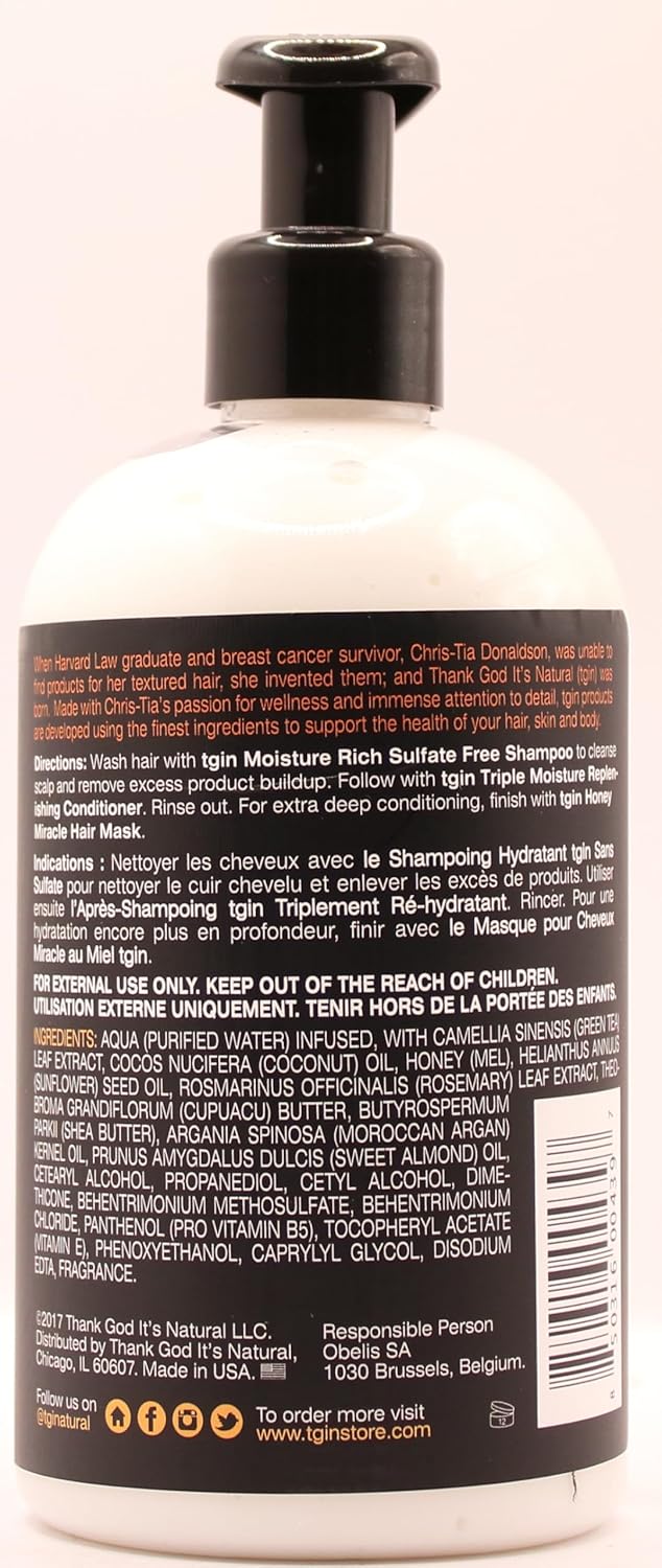 Tgin Moisture Rich Sulfate Free Shampoo, Triple Moisture Replenishing Conditioner & Green Tea Super Moist Leave-In Conditioner Set - Moisturizing, Detangle