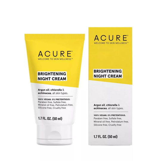 ACURE Brightening Night Cream - Night Time Moisturizer Cream for Face & Neck - 100% Vegan Formula with Argan Oil, Chlorella & Echinacea - Hydration & Moisturizing for All Skin Types - 1.7 Fl Oz : Beauty & Personal Care