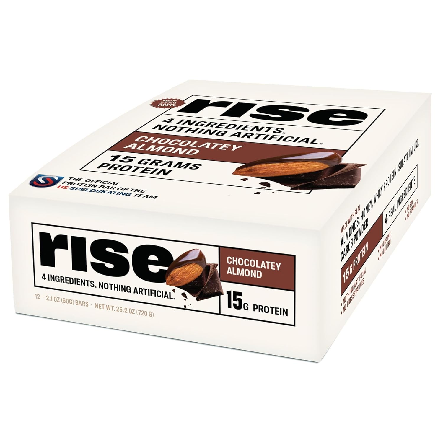 Rise Whey Protein Bars - Chocolatey Almond | Breakfast Bar & Protein Snack 15G Protein 5G Fiber Just 4 Whole Food Ingredients Gluten-Free Soy Free