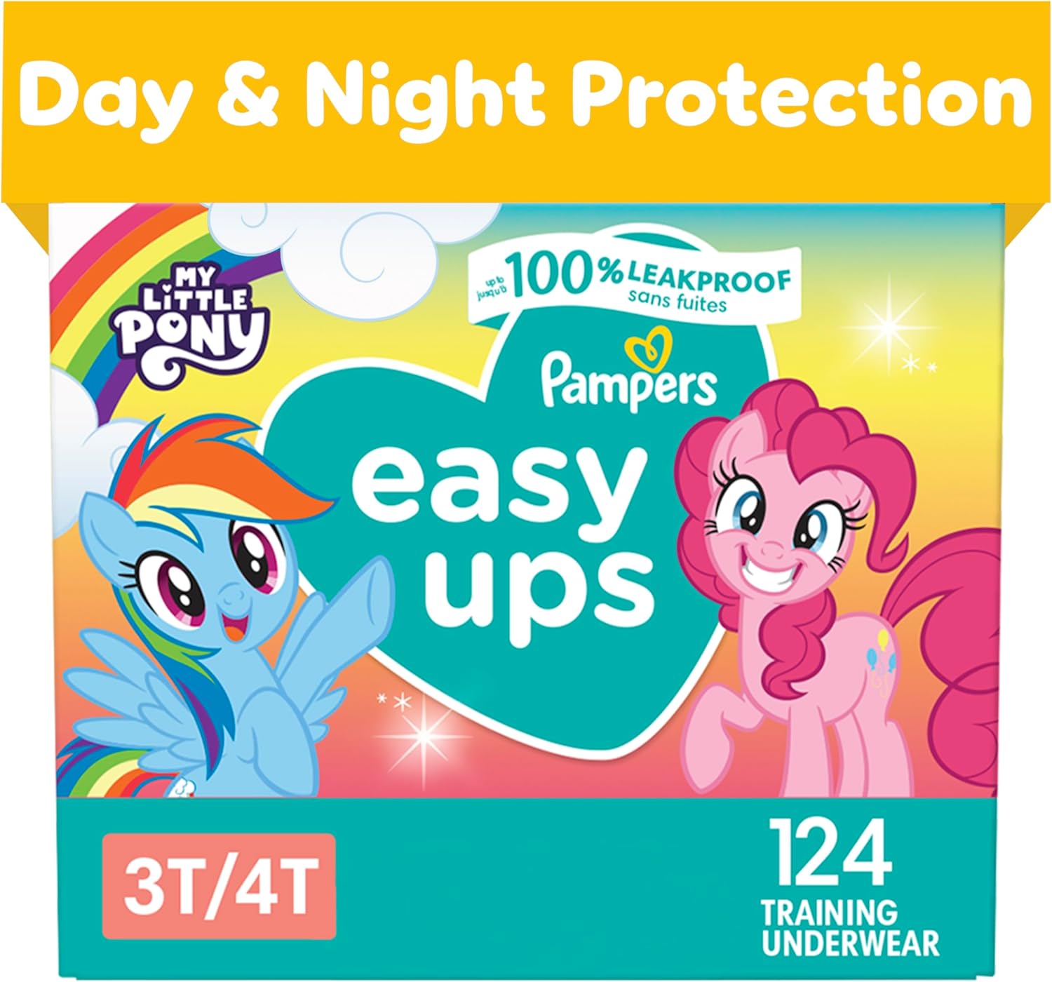 Pampers Easy Ups Girls & Boys Potty Training Pants - Size 3T-4T, One Month Supply (124 Count), My Little Pony Training Underwear (Packaging May Vary)