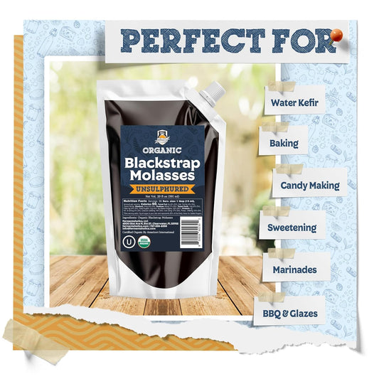 Fermentaholics Organic Unsulphured Blackstrap Molasses | 20 Oz Pouch | Ou Kosher & Unsulfured | Spouted Pouch For Easy Measuring And Pouring
