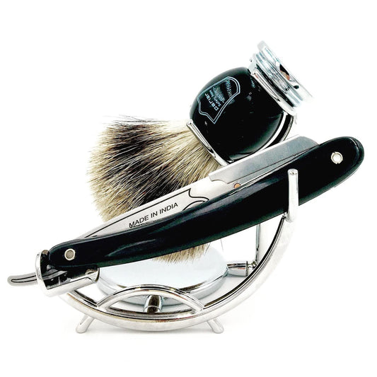 Chrome Razor And Shaving Brush Stand - Holds Straight Edge Razors, Barber Razors, Long Handle Double Edge Safety Razors, Cartridge Razors & Shave Brush