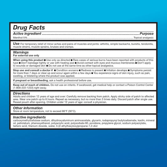 Amazon Basic Care Medicated Cold Hot 5% Menthol Patch, 7.87” X 3.93”, 15-Count Box (Previously Healthwise)