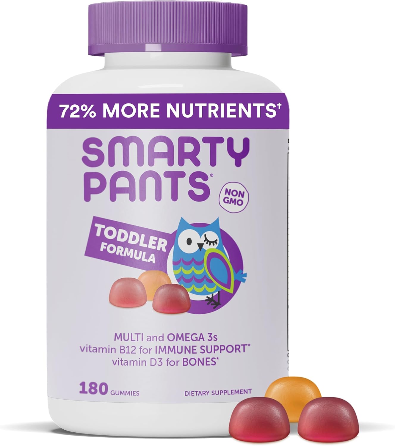 Smartypants Toddler Multivitamin Gummies: Omega 3 Fish Oil (Epa/Dha), Vitamin D3, C, Vitamin B12, B6, Vitamin A, K & Zinc, Gluten Free, Three Fruit Flavors, 180 Count (60 Day Supply)