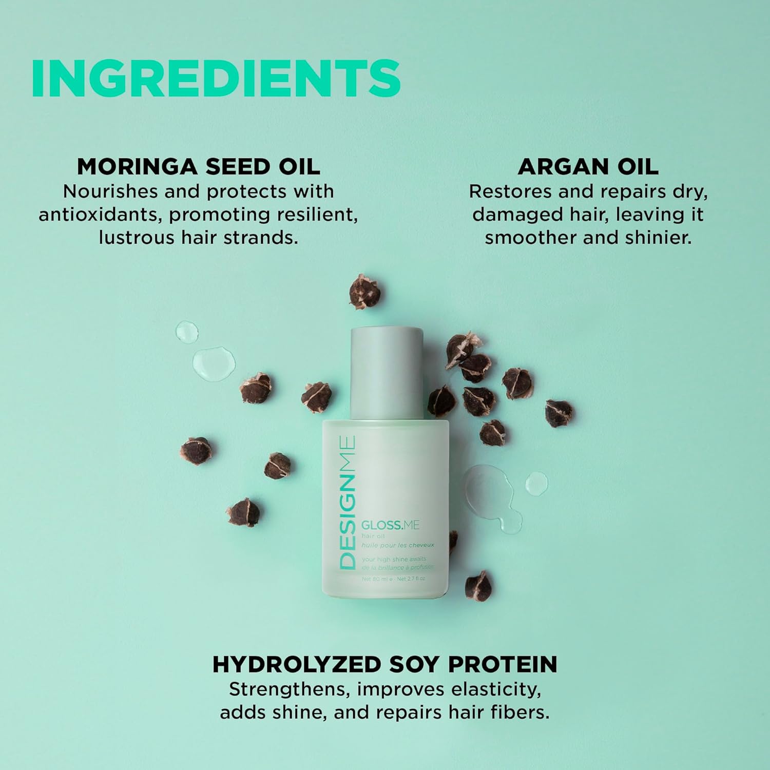 Gloss.Me Hair Oil By Design.Me – Heat Protectant Serum - Controls Frizz - Smooths Dry Ends – Adds Shine & Hydration With Argan Oil – For Straight, Wavy & Curly Hair – Paraben & Sulfate Free (25 Ml) : Beauty & Personal Care