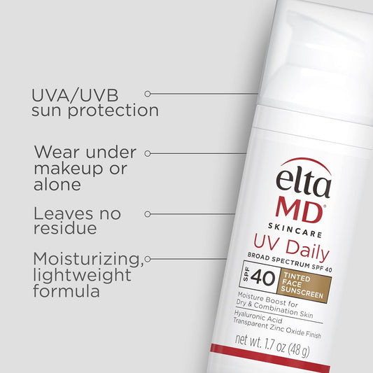 Eltamd Uv Daily Spf 40 Tinted Face Sunscreen Moisturizer, Tinted Moisturizer For Face With Spf, Great For Dry, Combination, And Normal Skin