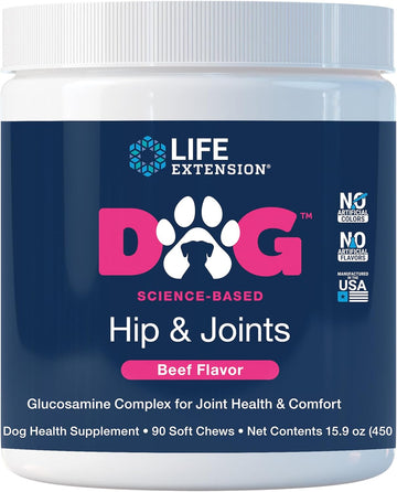 Life Extension DOG Hip & Joints - Dog Health Supplement for Joint Health and Joint Comfort - Glucosamine, MSM, PEA, Beef Flavor - 90 Soft Chews