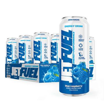 JetFuel Energy & Performance Drink, Zero Sugar, Natural Caffeine, Enhanced Focus, Electrolytes, Alpha GPC, Tyrosine, Green Tea, CogantiQ, For Men & Women, Blue Raspberry