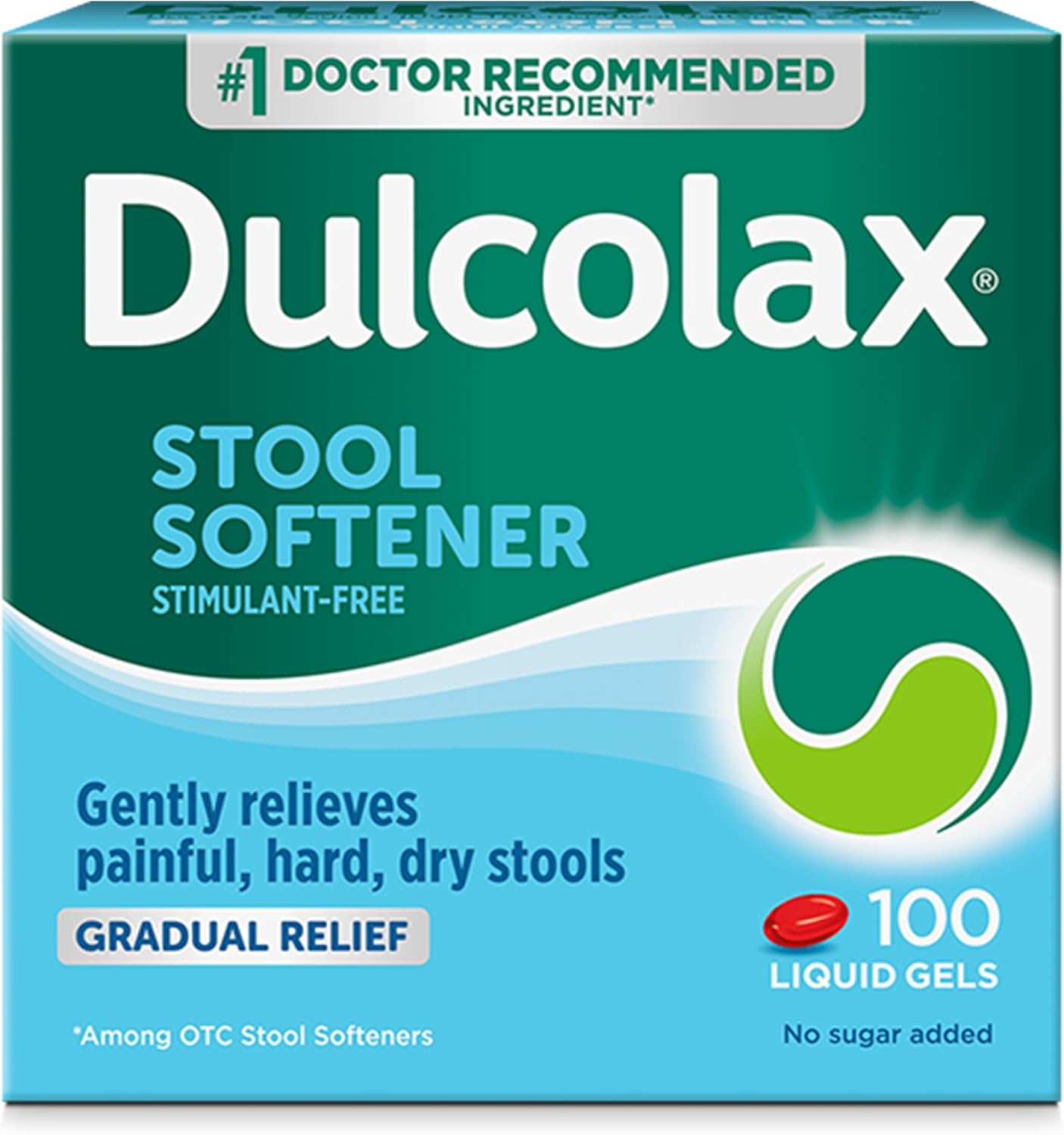 Dulcolax Stool Softener Laxative Liquid Gel Capsules, Gentle Constipation Relief For Hard, Dry Stools, Docusate Sodium 100 Mg, 100 Count