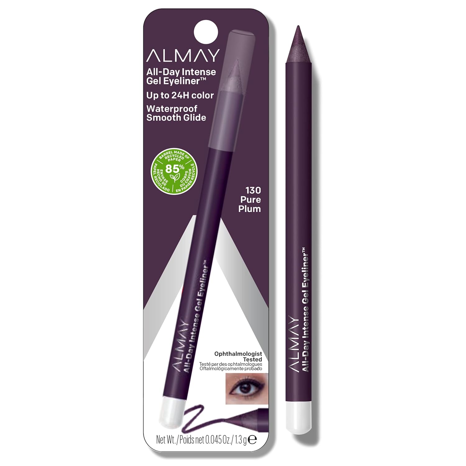 Almay Gel Eyeliner, Waterproof, Fade-Proof Eye Makeup, Easy-To-Sharpen Liner Pencil, 130 Pure Plum, 0.045 Oz