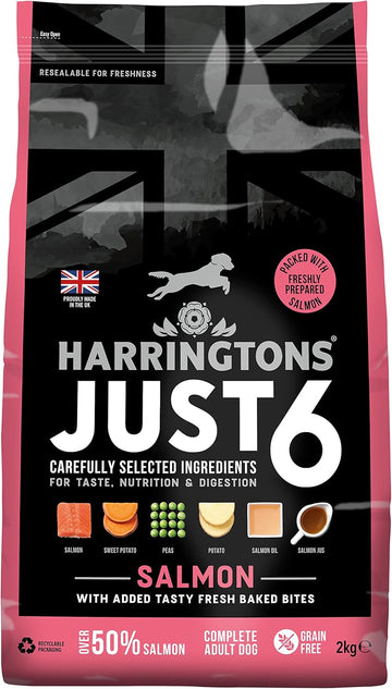 Harringtons Just 6 Salmon & Veg Complete Grain Free Dry Dog Food With Added Tasty Fresh Baked Bites 4x2kg?HARRJ6SN-C2